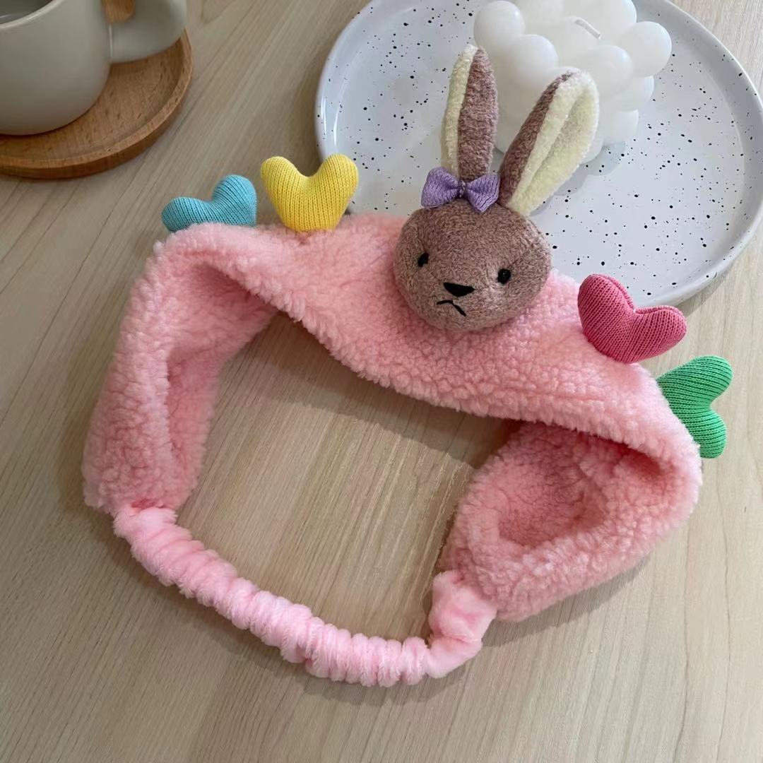 可爱小熊爱心毛绒发带女洗脸宽边松紧弹力头带发饰网红头饰日韩新