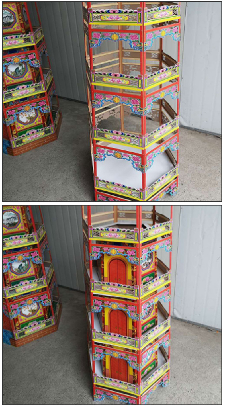 批发殡葬祭祀纸扎冥屋纸房子竹架灵屋折叠别墅纸活楼房三层大宝塔