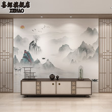 新中式壁布电视背景墙卧室客厅沙发立体墙纸书房大气水墨山水壁画