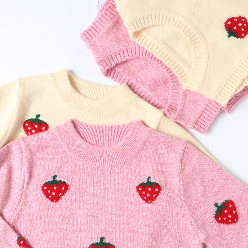 【多色可选】女童宝宝毛衣草莓编织儿童羊毛衫套头童装羊绒批发