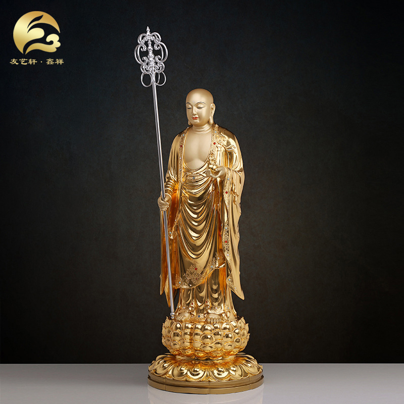 铜纯铜地藏王菩萨法器四面禅杖火焰珠锌合金锡杖唐三藏法杖火球珠