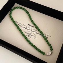 小众设计感绿色天然石串珠项链女法式复古个性简约气质颈链锁骨链