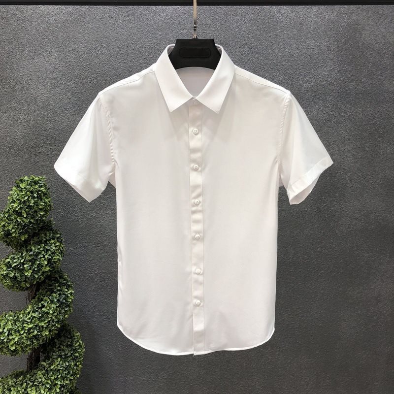 男士短袖衬衫夏季2021新款白色男薄款修身毕业季班服休闲色衬衣热