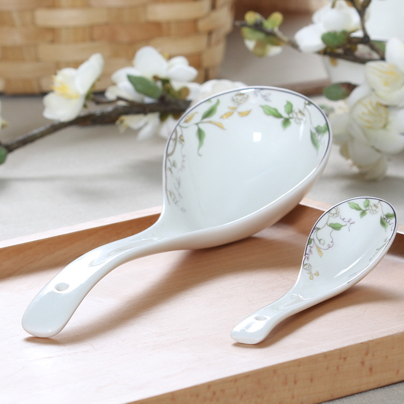汤勺陶瓷家用大勺子大汤勺木勺子长柄勺大号骨瓷粥勺稀饭勺火锅勺