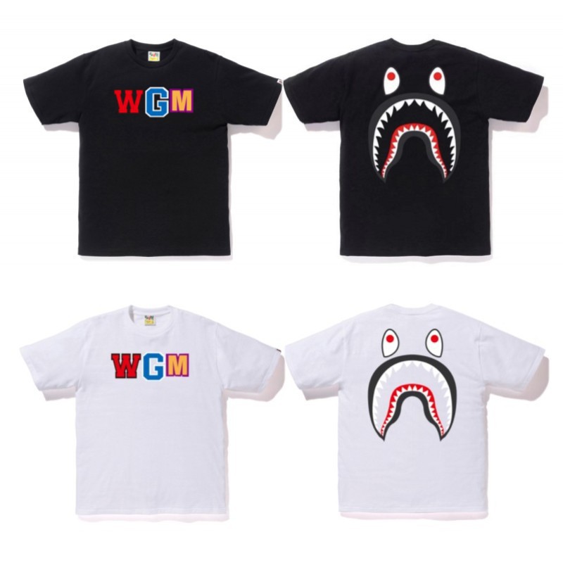 外贸bape猿人字母彩色字母印花wgm鲨鱼嘴230克双纱纯棉短袖t恤女