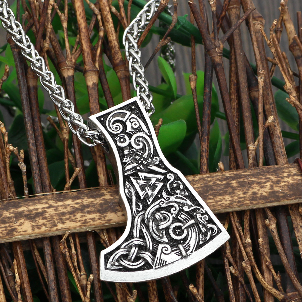 欧美饰品维京奥丁三角标志符文龙图腾斧头吊坠复古项链男潮毛衣链