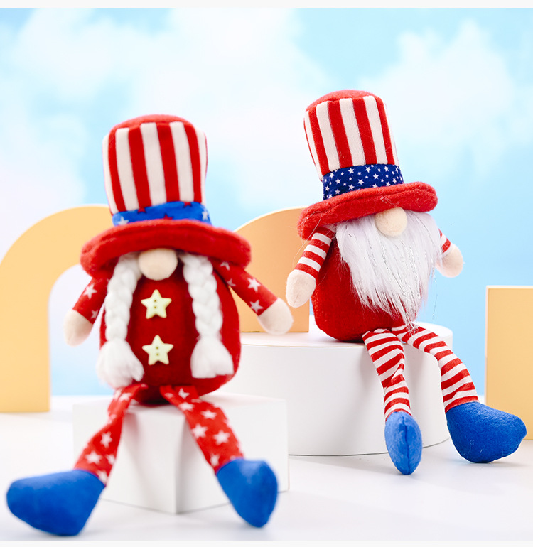 跨境新品美国独立日圆帽长腿侏儒毛绒公仔娃娃摆件儿童礼物鲁道夫