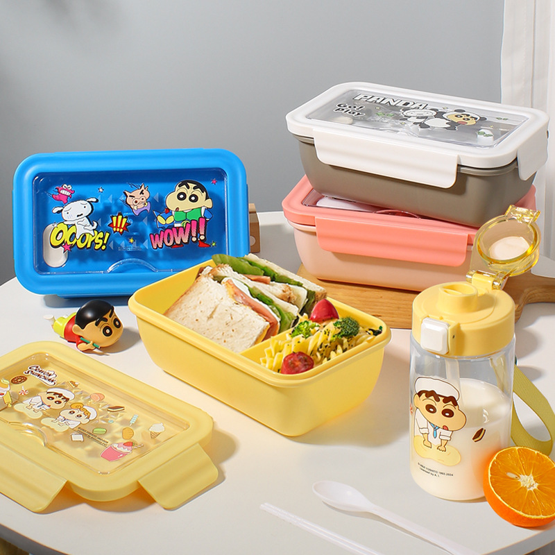 [Genuine Crayon Xiaoxin] Water Cup Purple Insulated Lunch Box Set Children Student Compartment Dinner Plate Office Worker Lunch Box
