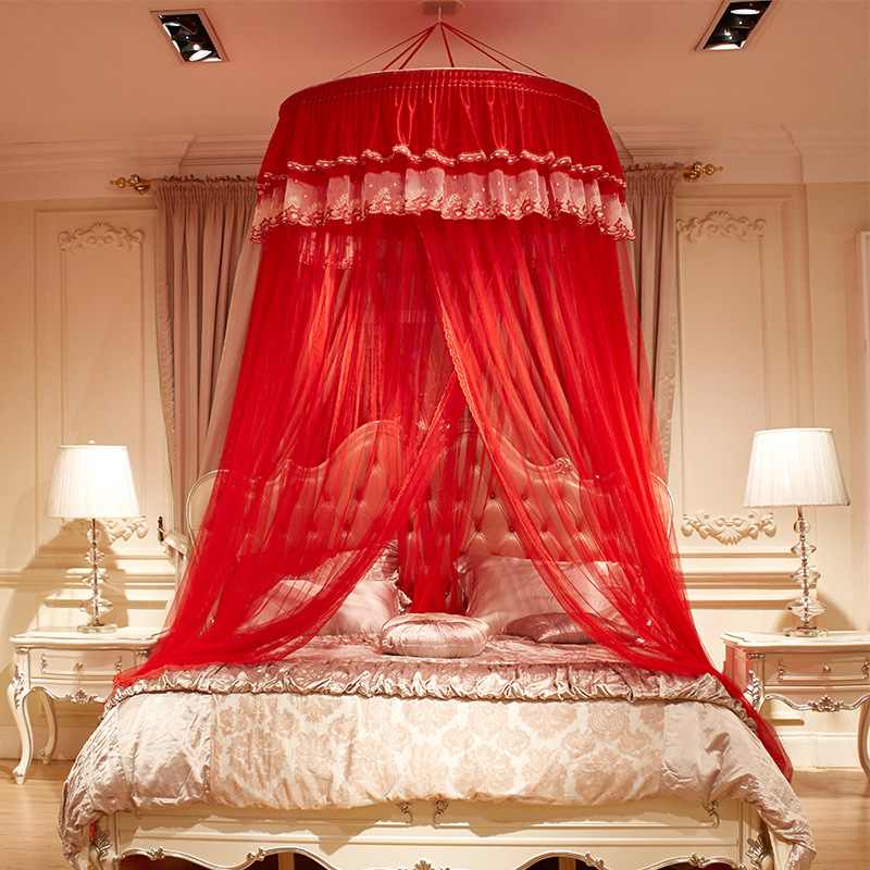 婚庆床幔红色结婚帐子吊顶蚊帐免安装圆顶送吸盘粘勾12m1518米