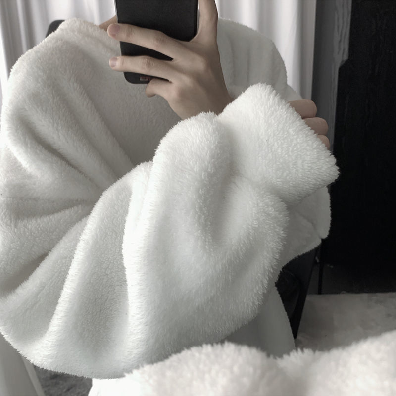 ins毛绒绒冬季羊羔摇粒绒保暖卫衣女宽松情侣装韩版学生衣服ins潮