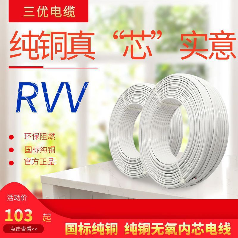 国标RVV护套线2芯3芯1 2.5 4 6平方电源控制线无氧铜芯电线软电缆