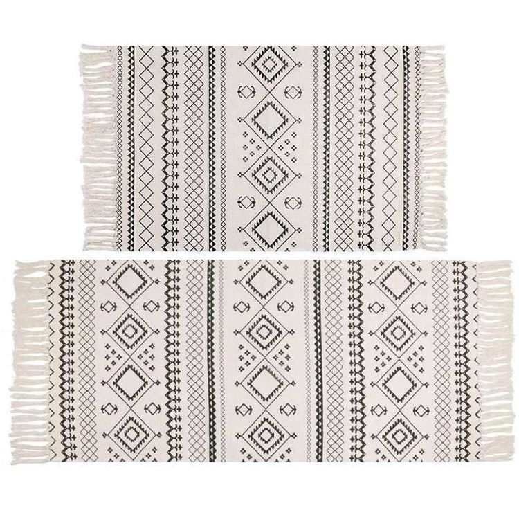 Foreign Trade Ins Cotton and Linen Tassel Woven Floor Mat Bedroom Bedside Foot Mat Simple Rug Machine Washable