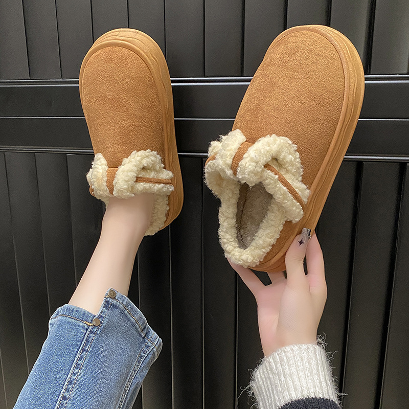 Closed Toe Cotton Slippers Women's Autumn and Winter New All-Matching Thick Bottom Fleece-Lined Non-Slip Shit Feeling Home Indoor Warm Slippers