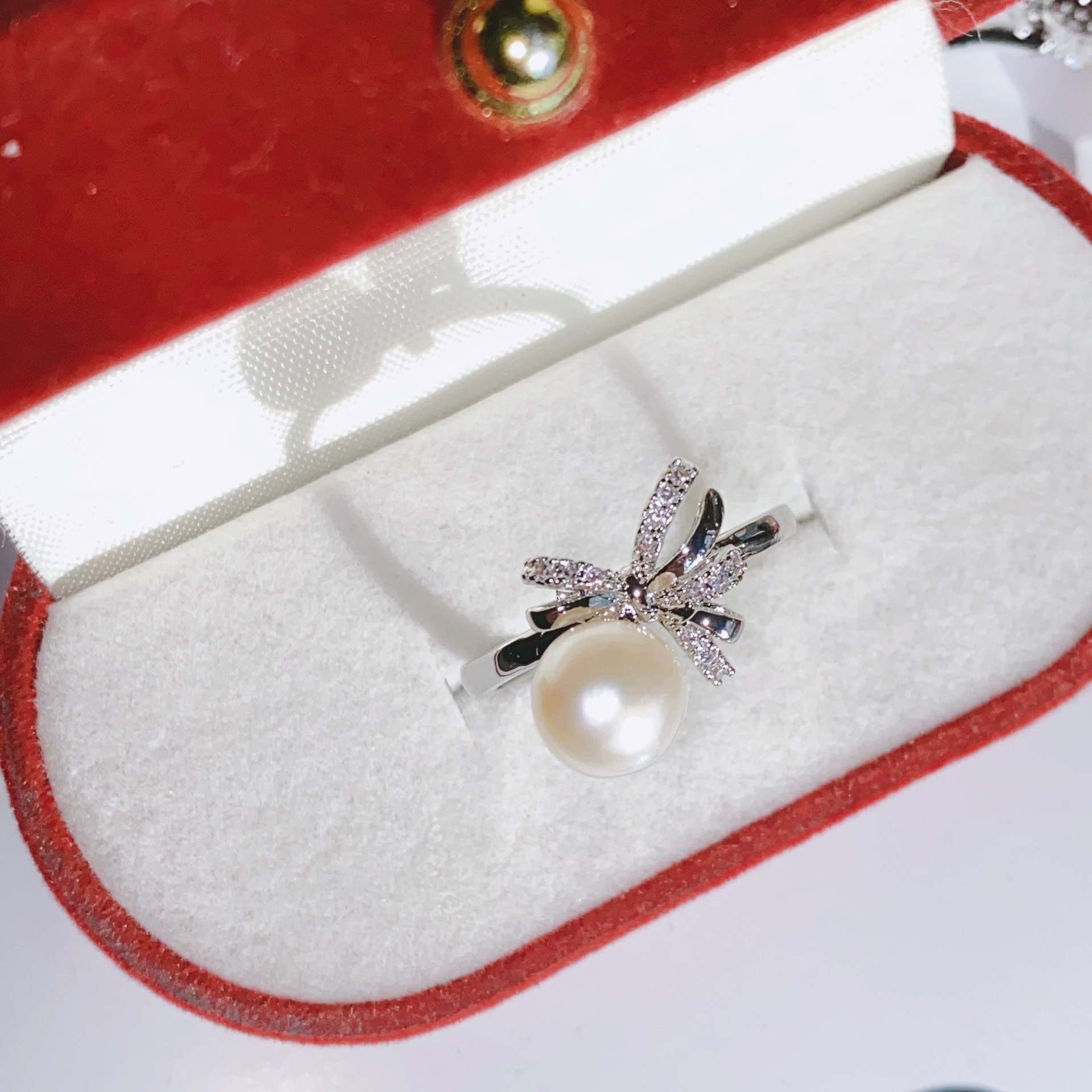 2023 New Butterfly Crown Ring Natural Freshwater Pearl Open Adjustable Ring