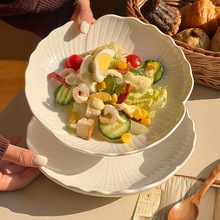 法式白色盘子高级感花边盘家用菜盘陶瓷餐具西餐牛排盘意面沙拉盘