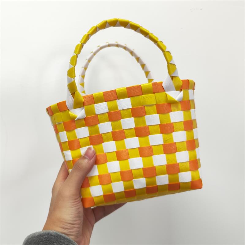 Fashion Color Contrast Woven Vegetable Basket Bag 2023 Spring New Trendy Simple Handbag Fresh Beach Bag