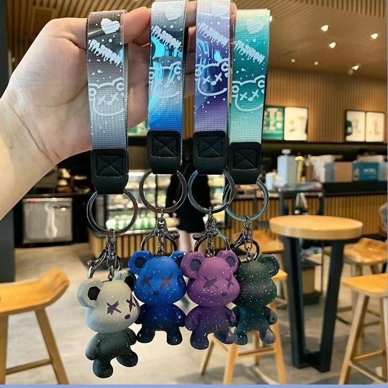 Online Celebrity Starry Bear Couple Keychain Women's Creative Cute High-Looking Simple Schoolbag Key Chain Pendant