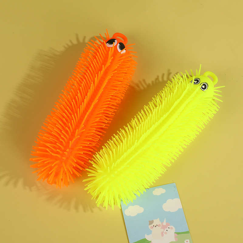 Stall Hot Sale Children's Toy Light-Emitting Strip Color Caterpillar Flash Decompression Hair Plush Toy in Stock Wholesale