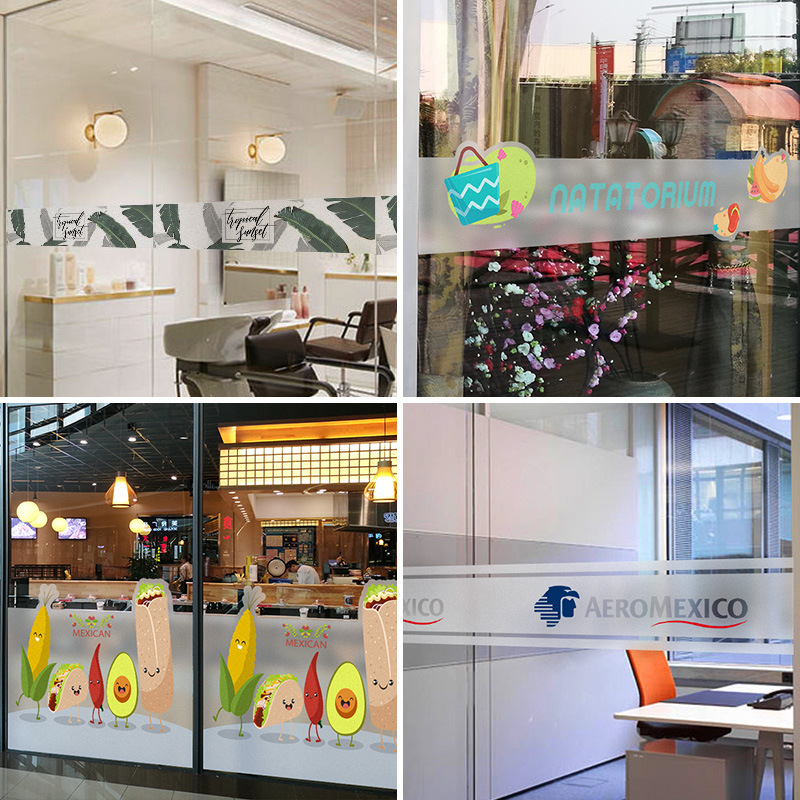 办公室静电贴防撞条镂空广告字腰线公司logo磨砂膜玻璃门贴纸