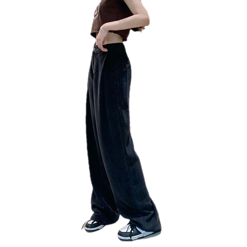 Draping Wide-Leg Jeans for Women Loose Summer New Retro High Waist Straight Pants Versatile Slimming Mop Pants Trendy