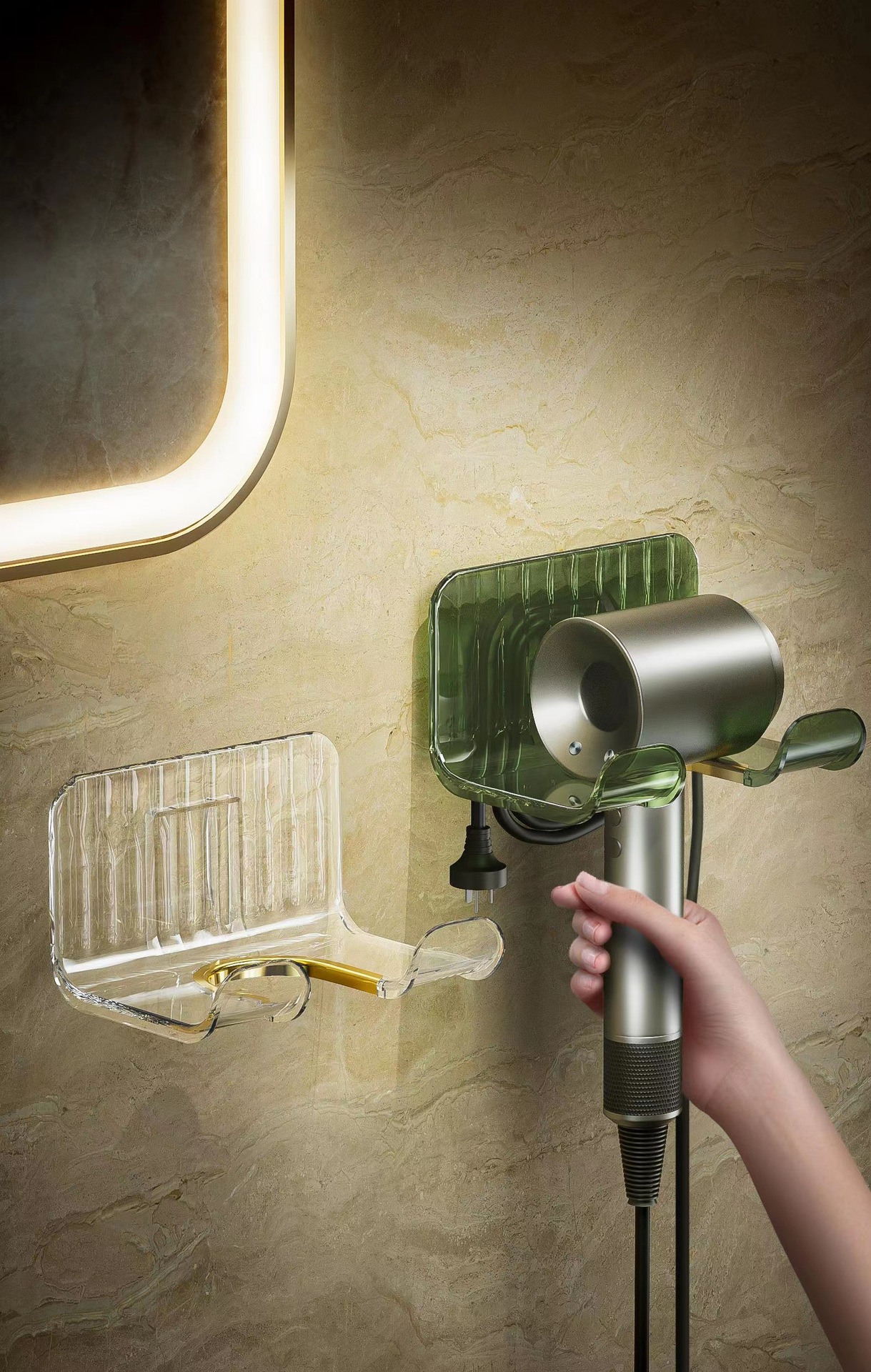 Light Luxury Punch-Free Hair Dryer Rack Wall-Mounted Bracket Hair Dryer Rack Bathroom Toilet Hair Dryer Storage