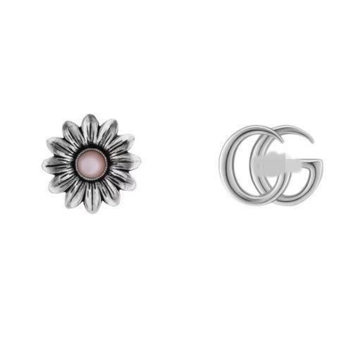 Gujia 925 Sterling Silver Heart-Shaped Enamel Classic Double G Mutual Button Love Personality G Home Ear Studs Jewelry Earrings Generation Hair