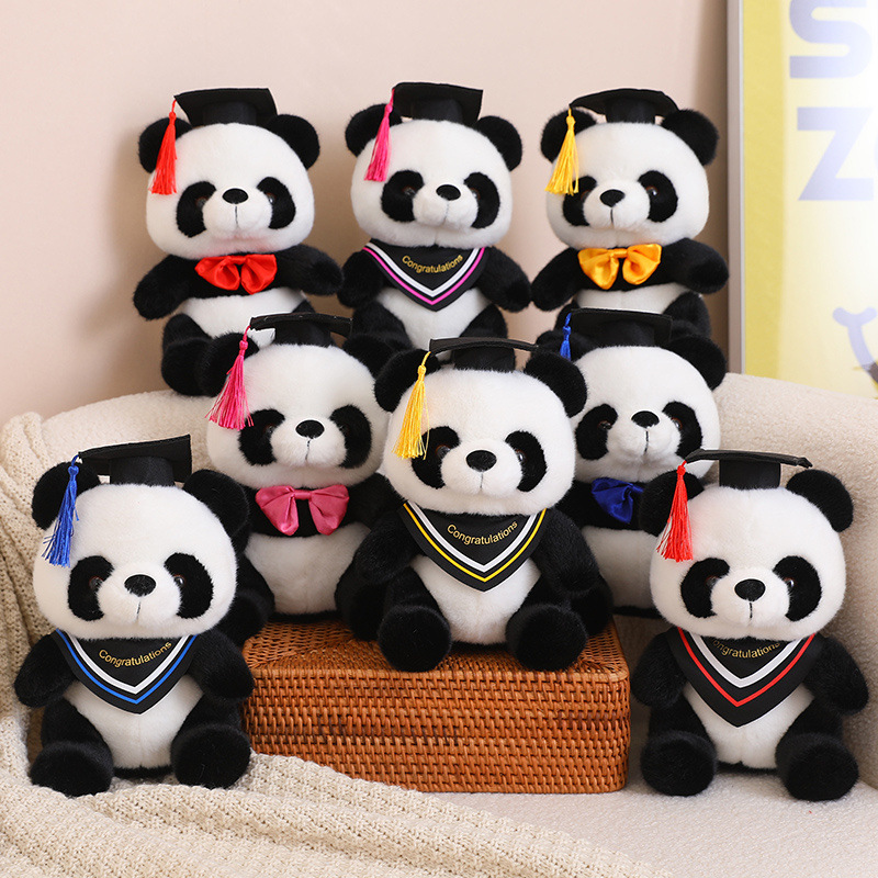 Creative Cute Doctorial Hat Panda Doll Cross-Border Plush Toy Simulation Giant Panda Ragdoll Graduation Gift