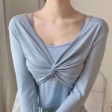 舞蹈服上衣两件套背心+罩衫瑜伽服女T恤女新款舞蹈训练服辣妹修身