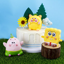 搪胶菠萝猪创意生日蛋糕装饰 儿童节蛋糕海绵宝宝派大星卡通摆件