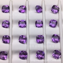 天然紫水晶戒面 枕形方形裸石 天然彩宝镶嵌DIY配饰配件裸石批发