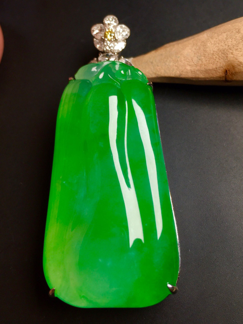 冰种正阳绿大福瓜翡翠a货吊坠观音无事牌18k镶嵌男女玉坠颈饰挂件