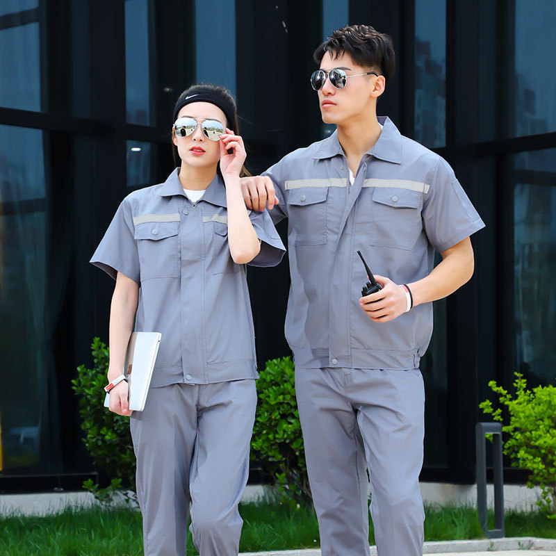 Summer Long-Sleeve Short-Sleeved Overalls Suit Men's China Railway Construction Site Factory Workshop Reflective Stripe Labor Protection Clothing Work Clothes