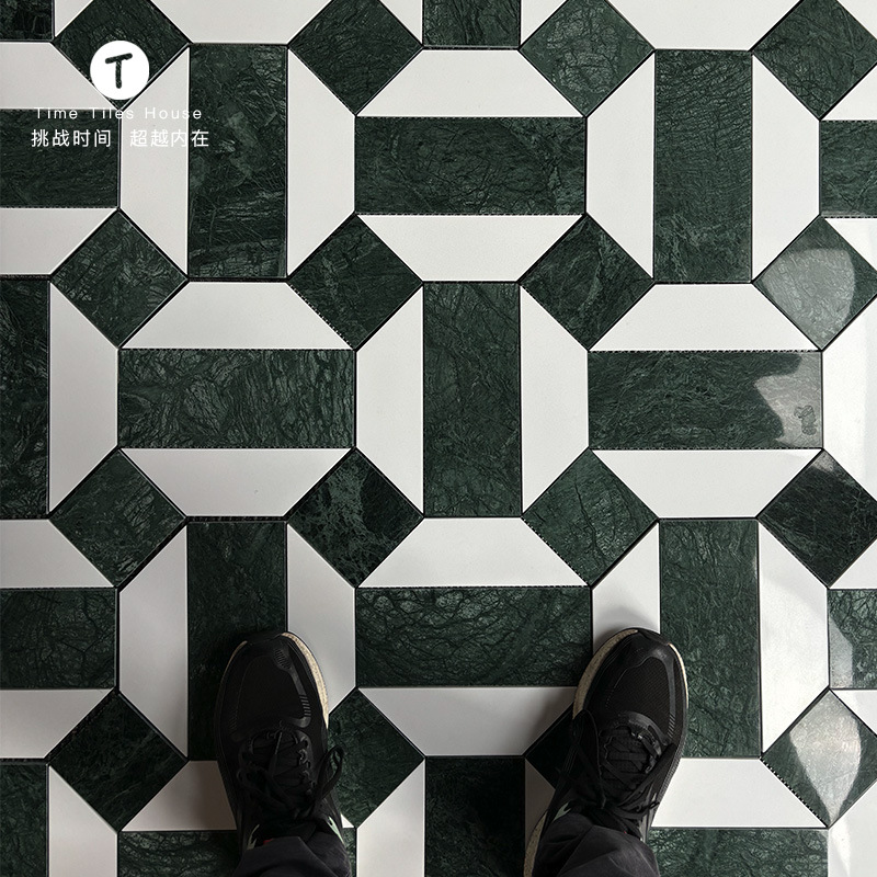 墨绿色石材马赛克酒店地砖拼花 厦门安达仕酒店同款防滑地砖-阿里巴巴