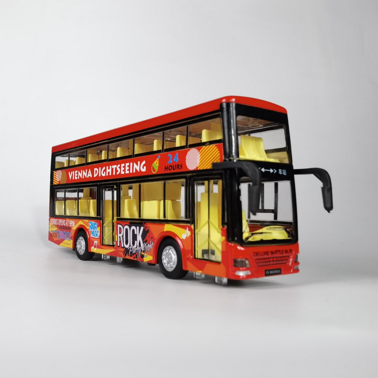 [盒装]仿真双层公交车巴士儿童合金旅游bus声光回力玩具车模型