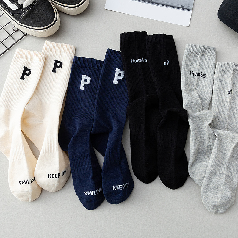 men‘s and women‘s shark pantyhose women‘s mid-calf socks cotton big p word spring and summer south korea student sports socks wholesale factory zhuji