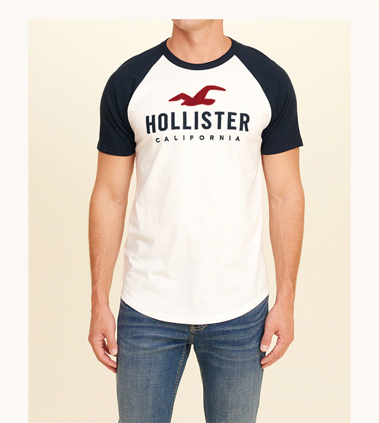 男夏装新款短袖hollister海鸥t恤男士圆领插肩拼色打底衫体恤半袖