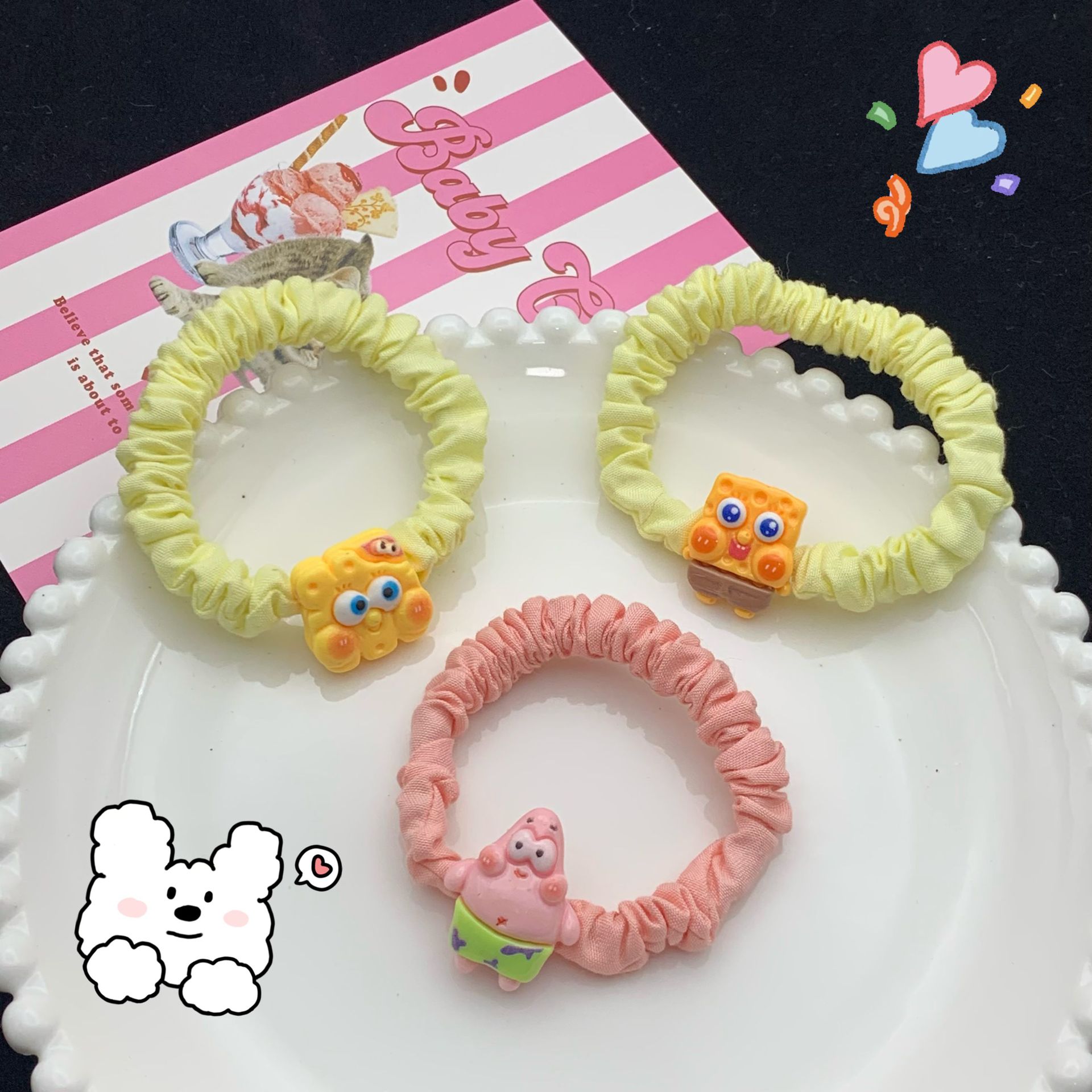 Cartoon Cute Pink Starfish Small Intestine Ring Hair Ring Cute Girl Girls Heart Hair Rope Rubber Band Hair Accessories