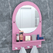 6R壁挂卫浴镜免打孔带置物架梳妆化妆镜洗手盆卫生间厕所浴室圆镜