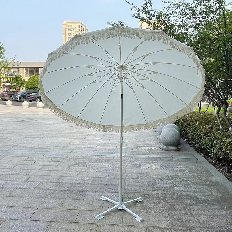 Outdoor 16-Bone Advertising Big Umbrella Stall Sunshade Sun Protection Tassel Edge Beach Umbrella Windproof Rain-Proof Printable Logo