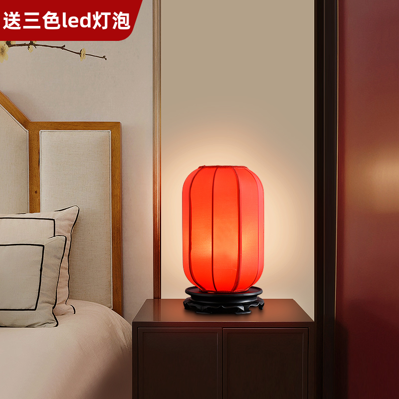 7K新中式红色台灯婚庆中国风复古禅意古风摆件长明卧室床头氛围装