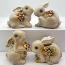 跨境欧美陶瓷工艺品摆件小兔子手工花复活节桌面摆设文化创意礼品