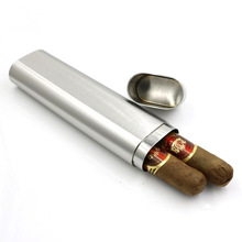 【念一】现货椭圆双雪茄管雪茄盒加厚不锈钢烟具跨境货源