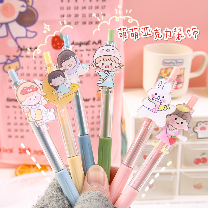 Lovely Soft Cute Press Gel Pen Student 0.5 Ball Pen Morandi Japanese Cartoon Ins Press-Type Signature Pen