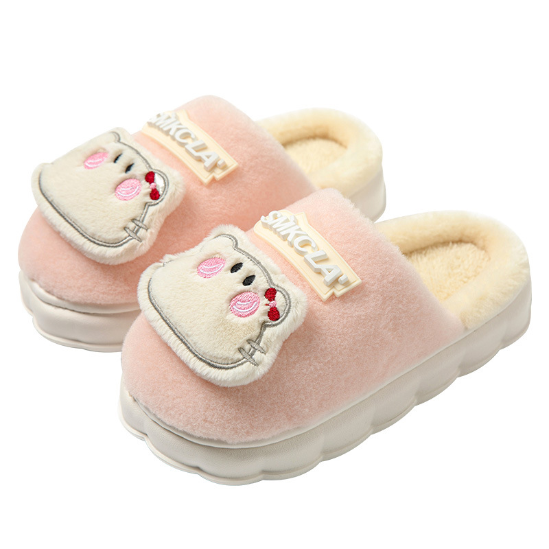 Cartoon Alpaca Fleece/Fiber Cotton Slippers for Boys and Girls Autumn and Winter Warm Slugged Bottom Shit Feeling Eva Couple Furry Cotton Slippers Cute