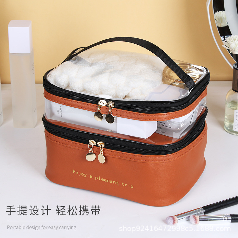 Net Red Cosmetic Bag Large Capacity Women's Portable Cosmetics Storage Bag Travel Skincare Cosmetic Case Transparent Multifunctional