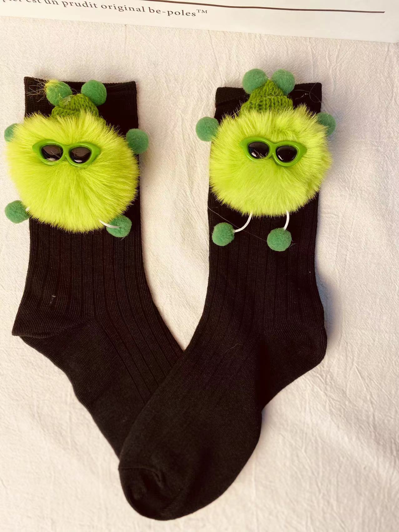 毛绒小怪兽ins创意手工袜子小众设计精灵鬼马减龄可爱少女