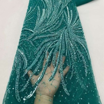 高档重工珠管蕾丝亮片面料网纱绣花花朵刺绣面料a1385-阿里巴巴