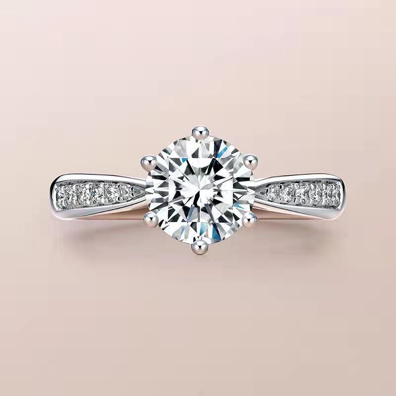 t家六爪仿真莫桑石开口钻戒一克拉订婚结婚戒指免费刻字直播货源