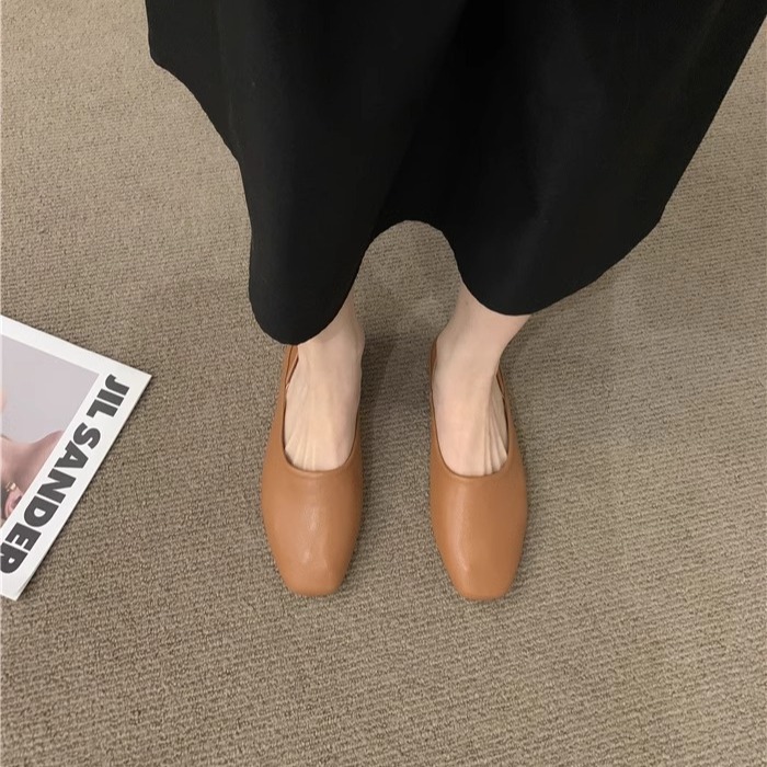 软底奶奶鞋女2024春秋季新款复古文艺一脚蹬单鞋女平底方头豆豆鞋