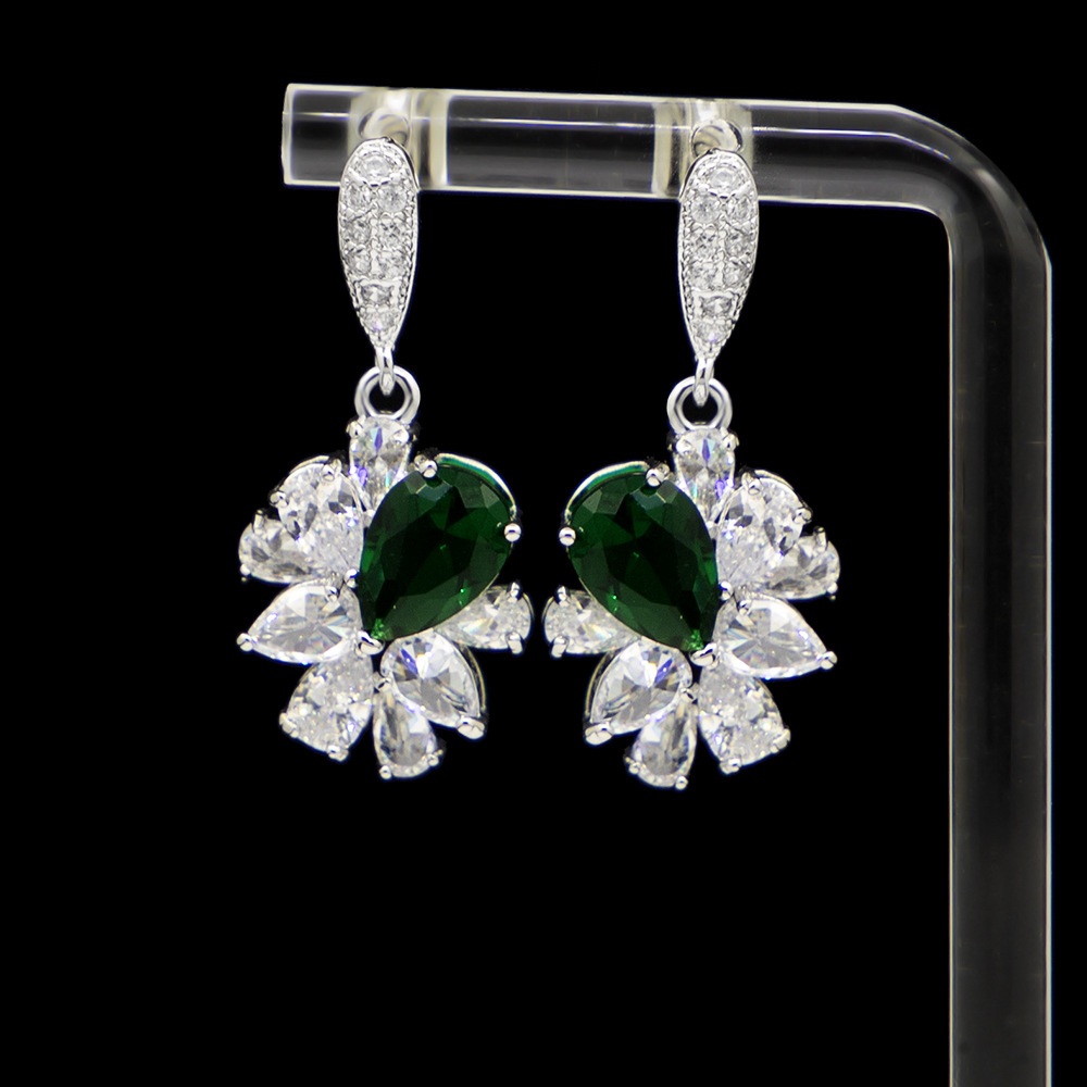 925银针锆石耳环 多色可选彩宝耳钉 欧美跨境电商直播批发耳饰